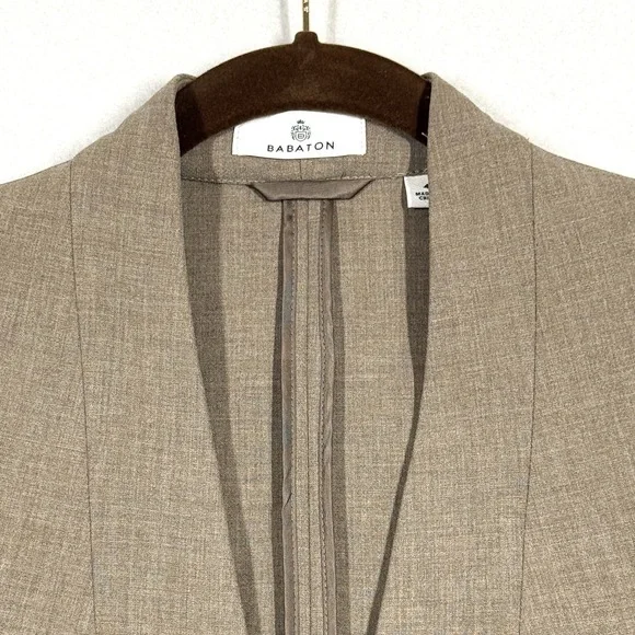 Babaton Power Blazer Womens 4 Neutral Taupe Brown Open 3/4 Ruched Sleeve Career - Picture 2 of 15